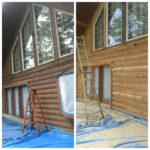 Pacific Northwest Log Home restoration glass blasting.